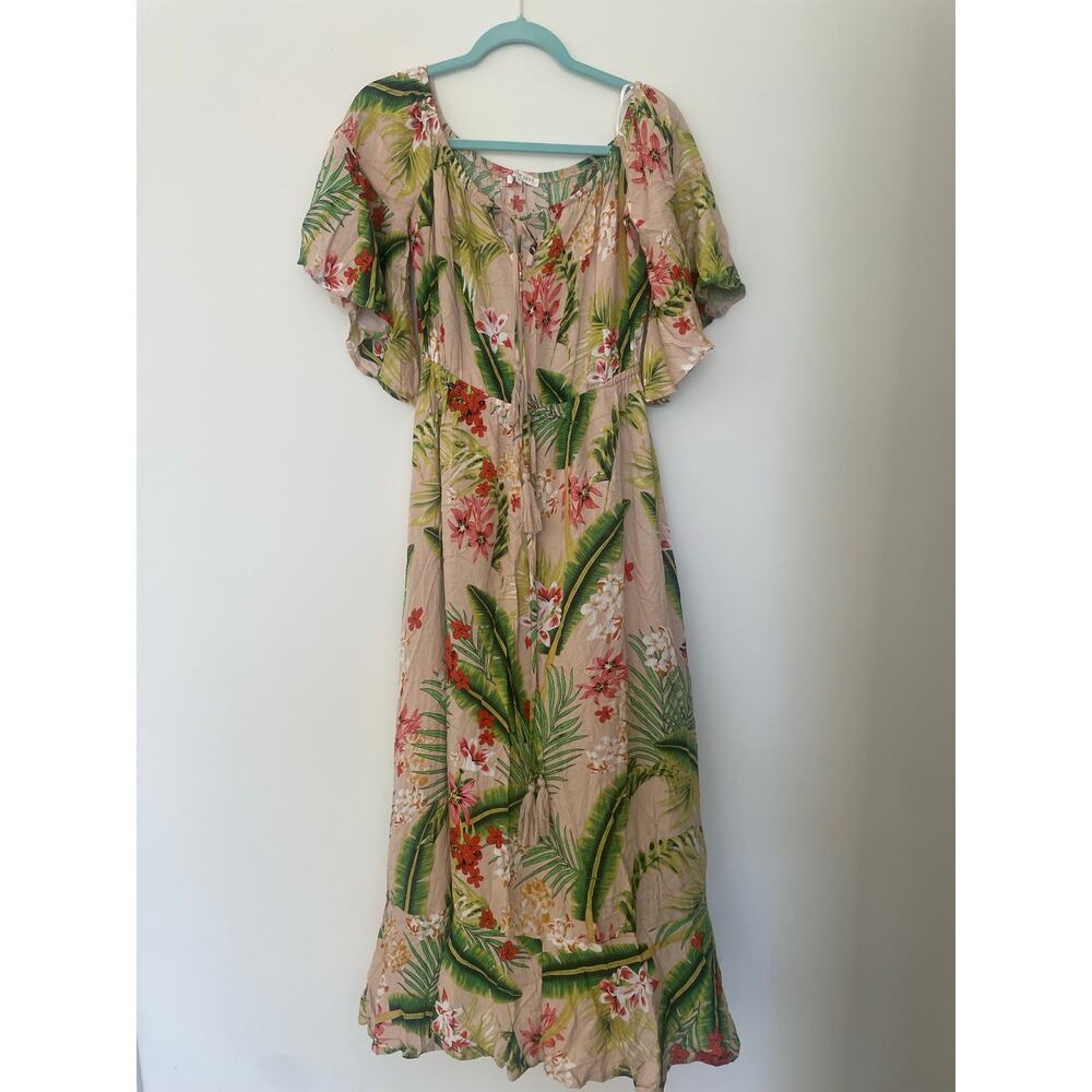 Label of Love Tropical Print A-Line Tassel Maxi Dress Sz Med